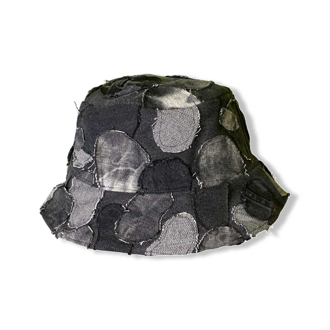 DENIM PATCHWORK BUCKET HAT (BLACK)