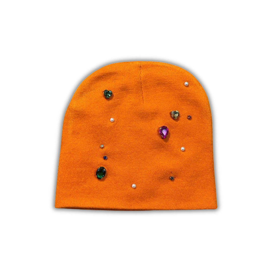 RHINESTONE BEANIE (ORANGE)