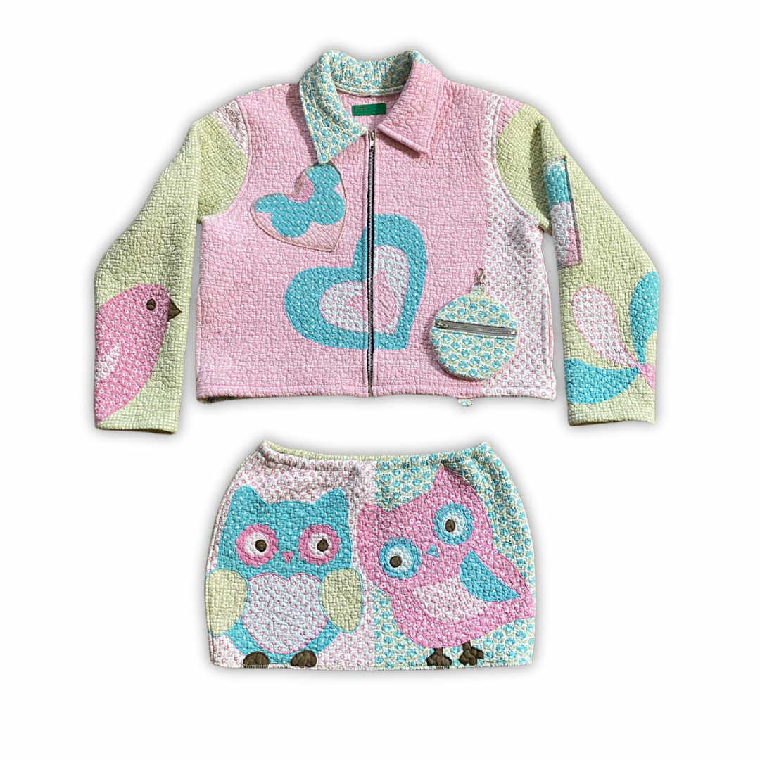 “LUV” QUILT JACKET + SKIRT + HAT SET