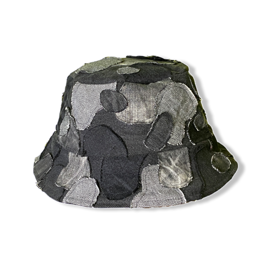 DENIM PATCHWORK BUCKET HAT (BLACK)