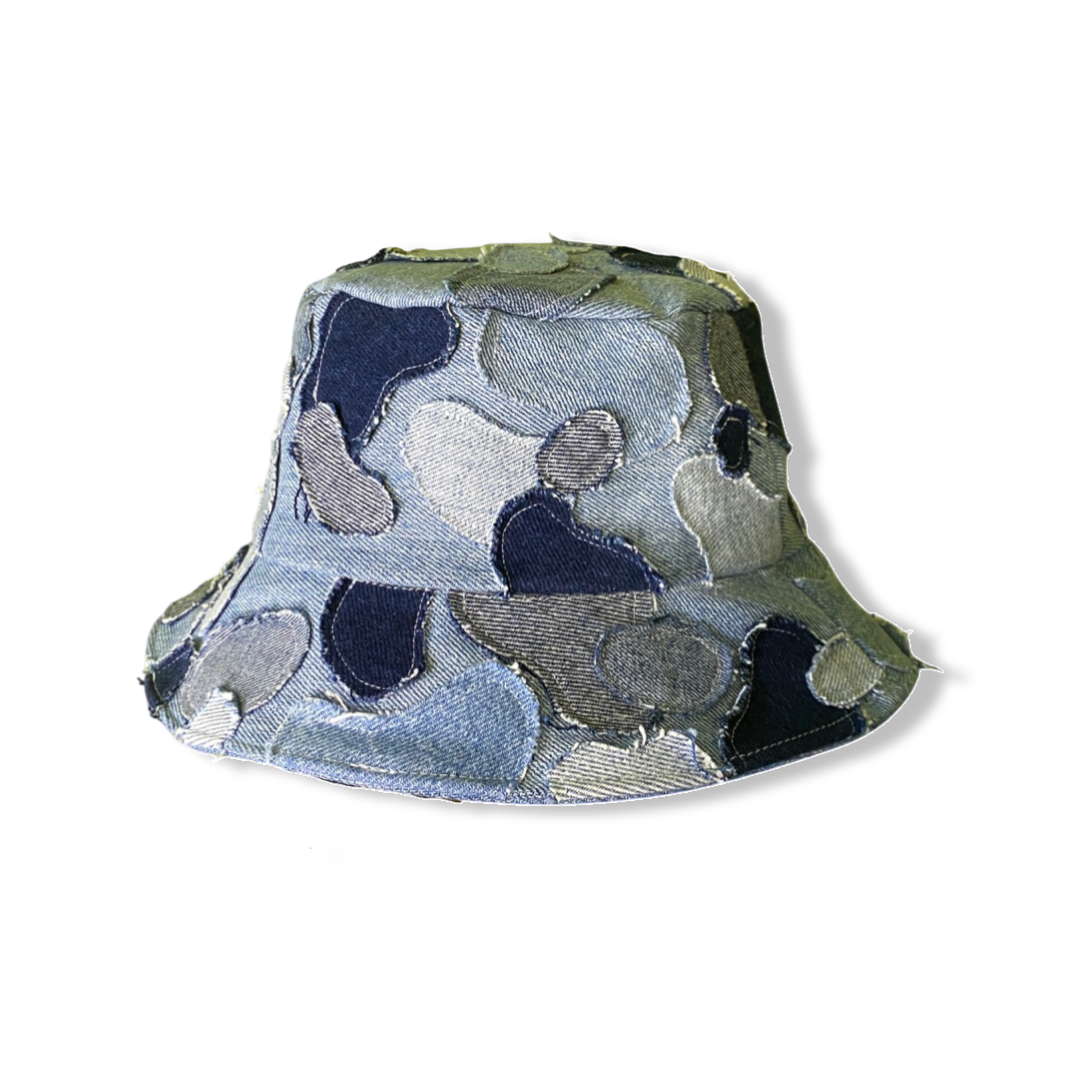 DENIM PATCHWORK BUCKET HAT (BLUE CAMO)